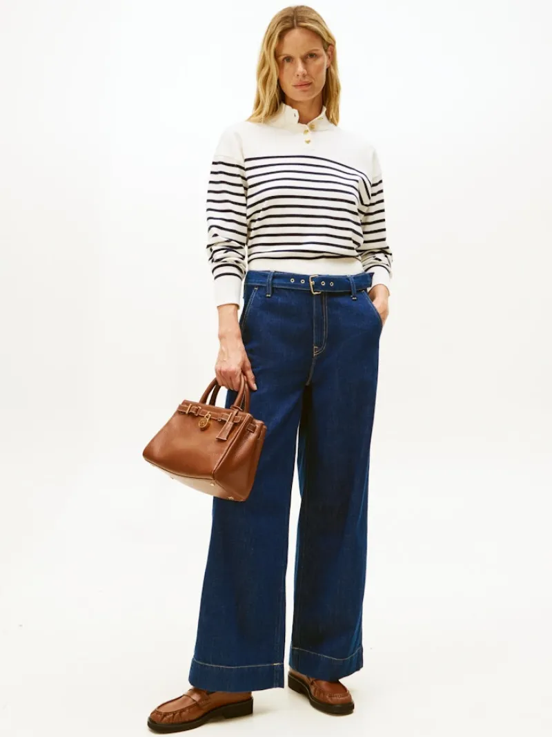 Tommy Hilfiger Pullover & Sweatshirts*CO JERSEY GOLD BTN MOCK-NK SWT placed thin navy stp sweaters