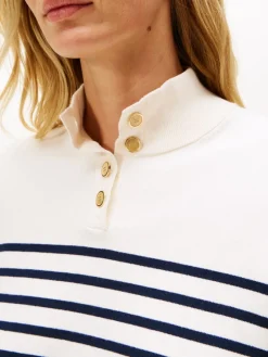 Tommy Hilfiger Pullover & Sweatshirts*CO JERSEY GOLD BTN MOCK-NK SWT placed thin navy stp sweaters