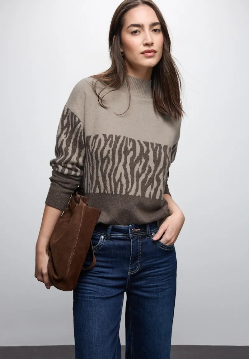 Street One Pullover & Sweatshirts*Color-Block Jacquard Sweater dark nomad brown mel.