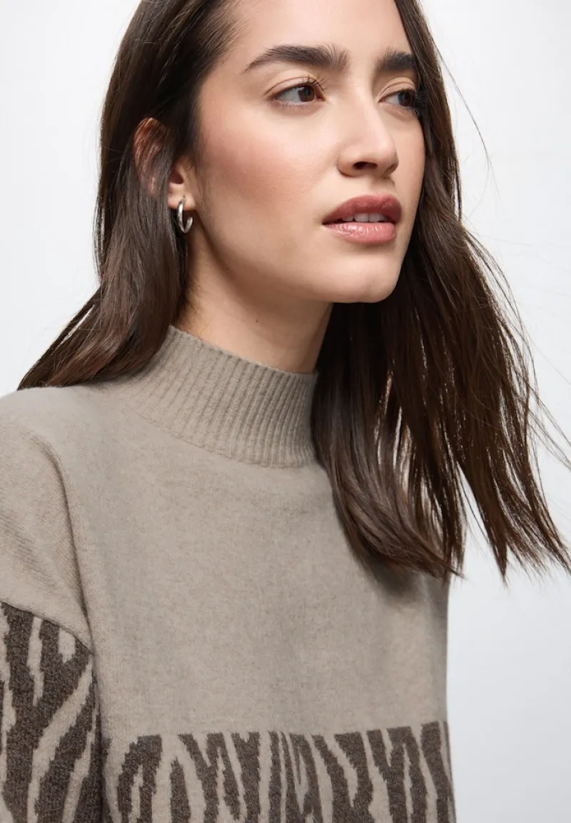 Street One Pullover & Sweatshirts*Color-Block Jacquard Sweater dark nomad brown mel.