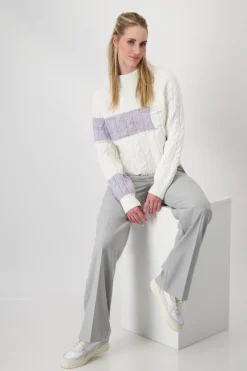 Monari Pullover & Sweatshirts*Colourblocking-Pullover mit Zopfmuster off-white