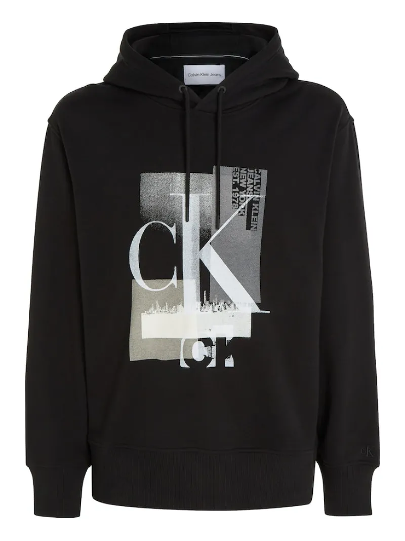 Calvin Klein Jeans Pullover & Sweatshirts*CONNECTED LAYER LANDSCAPE HOODIE ck black