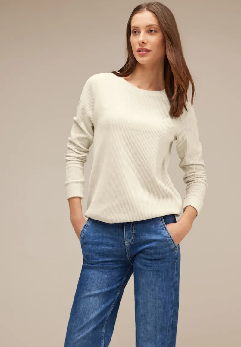 Street One Pullover & Sweatshirts*Cord Langarmshirt smooth sand beige