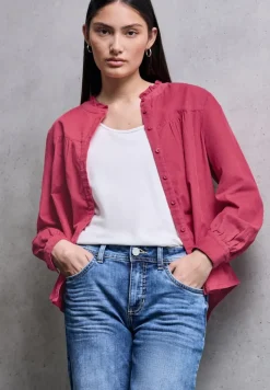 STREET ONE STUDIO Blusen*Cordbluse mit Rüschendetails dark candy pink