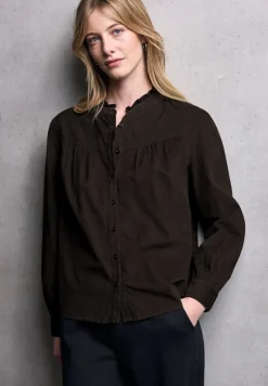STREET ONE STUDIO Blusen*Cordbluse mit Rüschendetails dark auburn brown