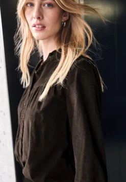 STREET ONE STUDIO Blusen*Cordbluse mit Rüschendetails dark auburn brown
