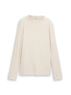 Tom Tailor Shirts*Cosy Langarmshirt mit Stehkragen sand stone beige melange