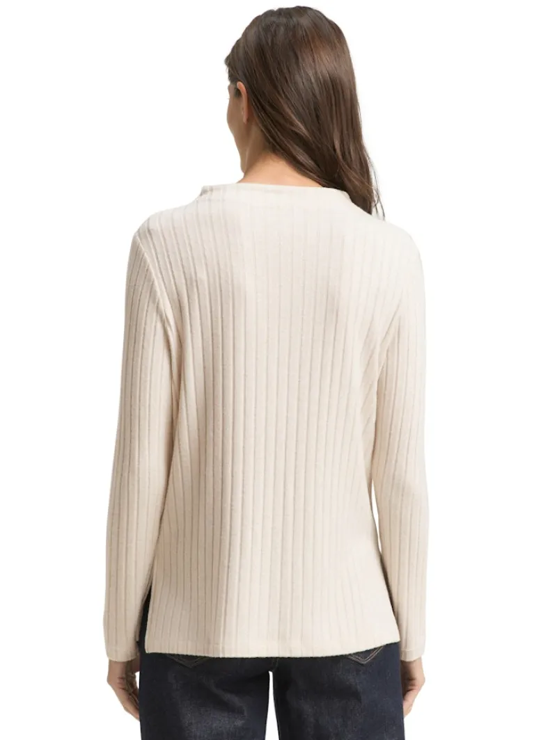 Tom Tailor Shirts*Cosy Langarmshirt mit Stehkragen sand stone beige melange