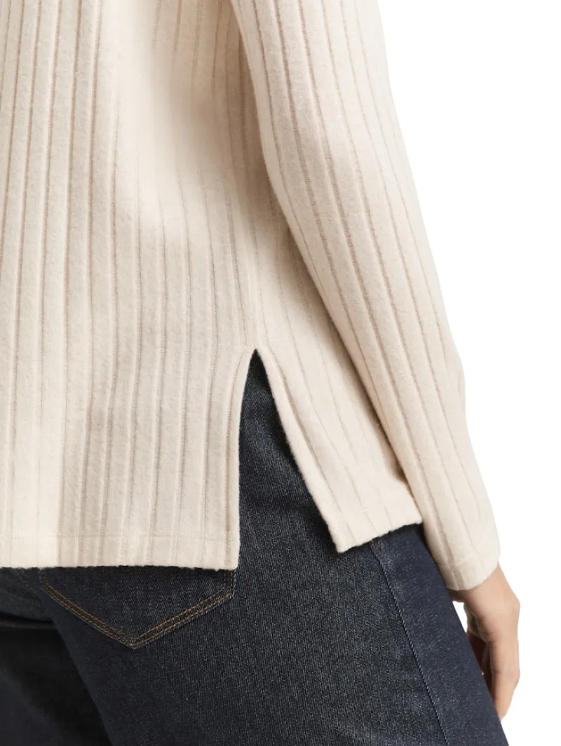 Tom Tailor Shirts*Cosy Langarmshirt mit Stehkragen sand stone beige melange