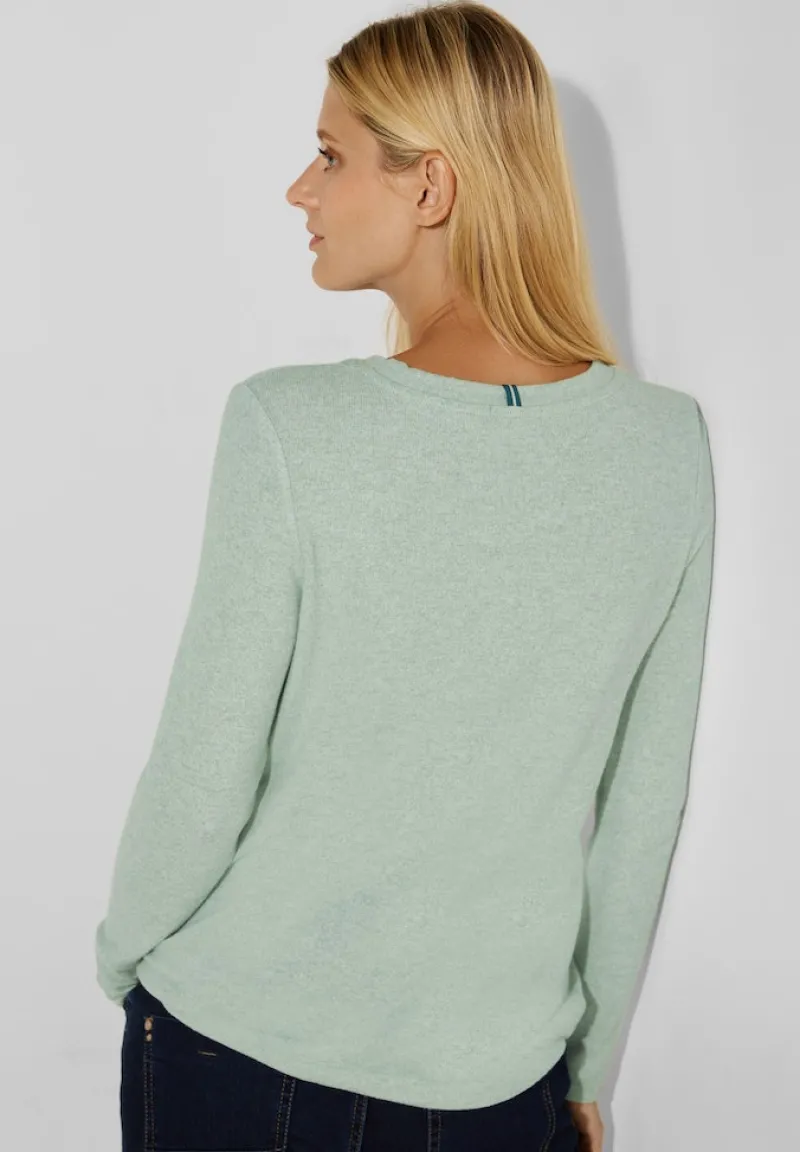 Cecil Shirts*Cosy Melange Langarmshirt clear sage green melange