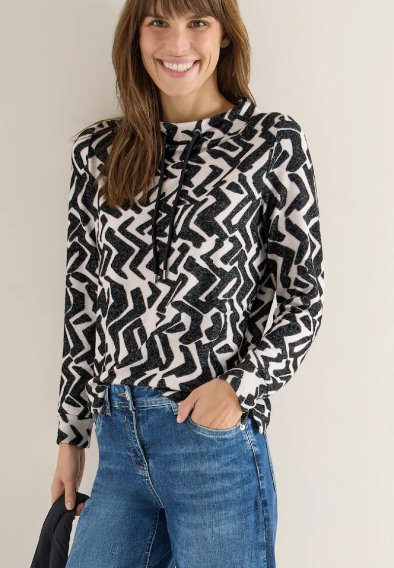 Cecil Shirts*Cosy Shirt mit Grafikmuster light greige melange