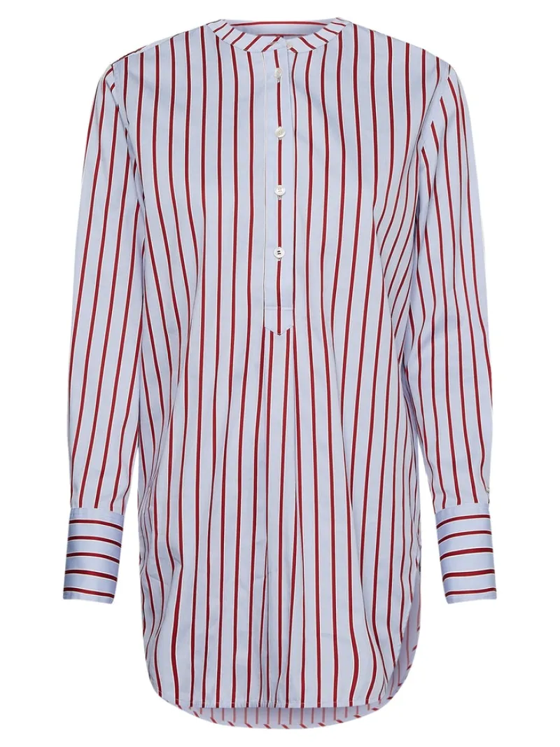 Tommy Hilfiger Blusen*COTTON SATEEN P-OVER TUNIC LS victoria stp breezy blue