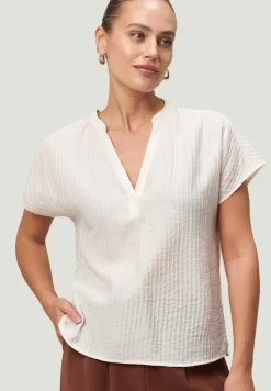 Zero Blusen*Crinkle-Bluse mit V-Ausschnitt Eggnog