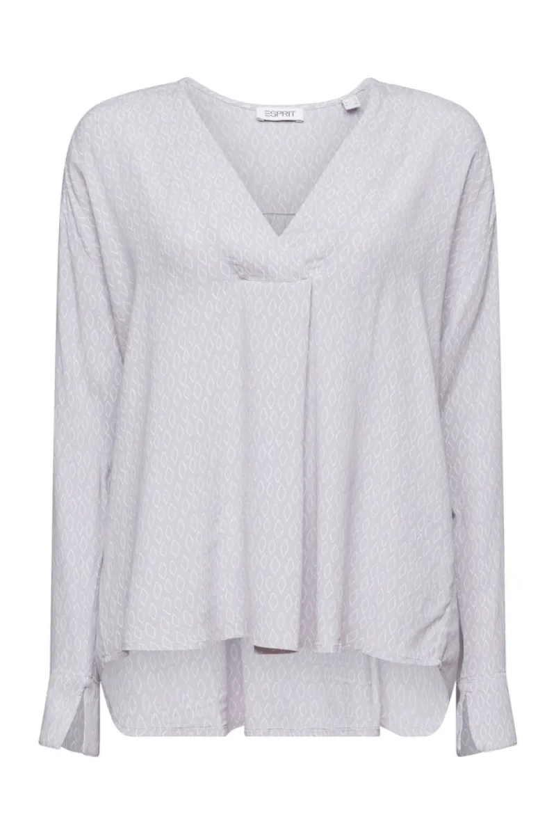 Esprit Blusen*Crêpe-Bluse mit V-Ausschnitt und Print light blue lavender