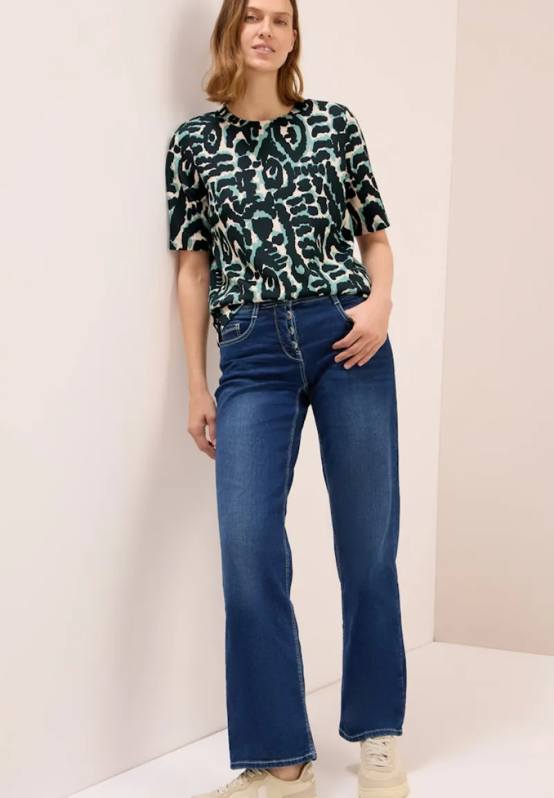 Cecil Shirts*Cupro Touch Print-Shirt ink green