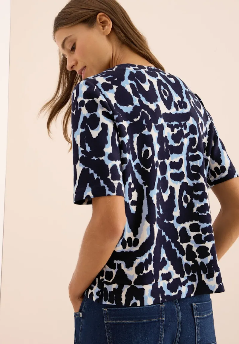 Cecil Shirts*Cupro Touch Print-Shirt urban dark blue