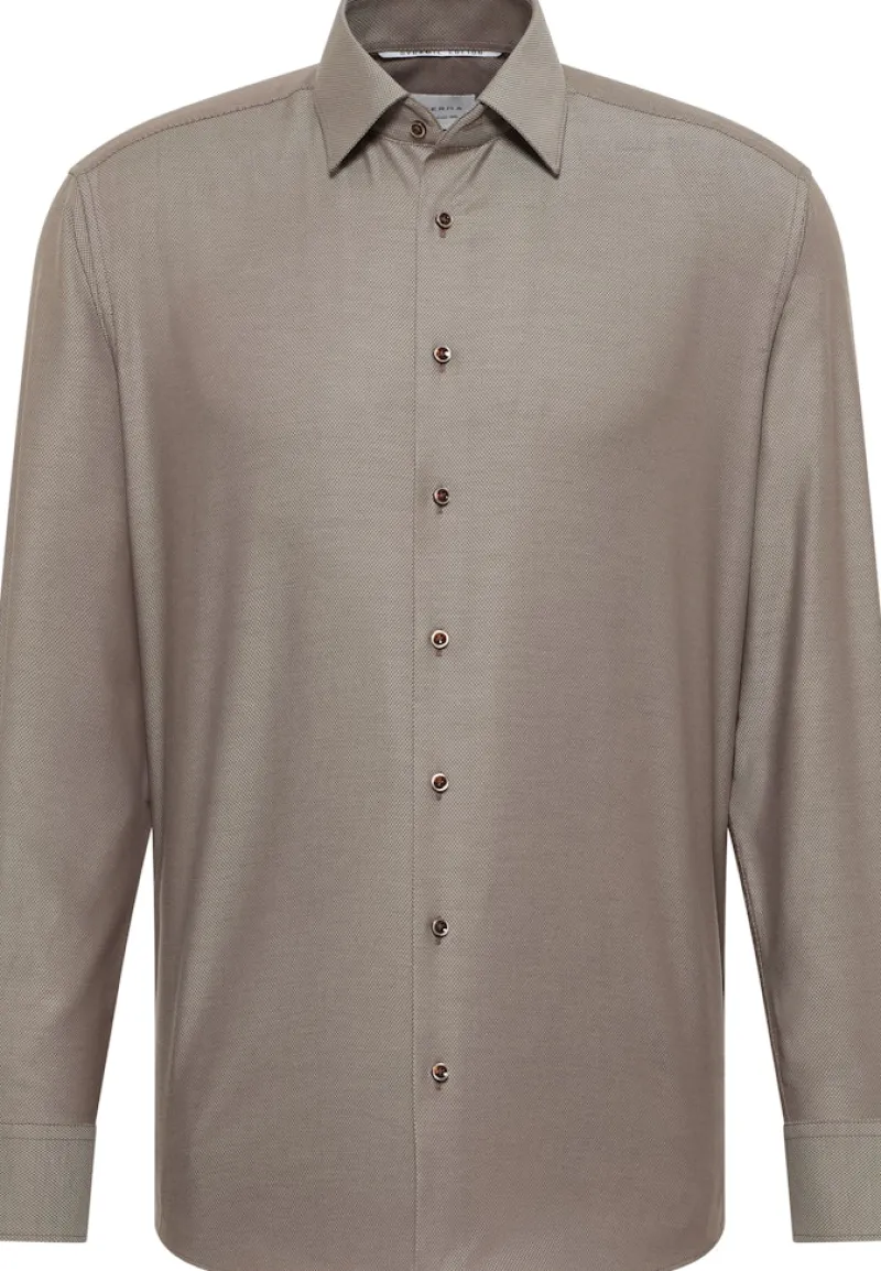 ETERNA Hemden|Big Boys*Dynamic Cotton Dobbydesign Langarm dunkelbraun