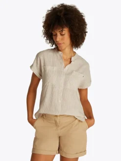 Tommy Hilfiger Blusen*ESS LINEN COLLARLESS S/S BLOUSE classic ithaca- sandalwood