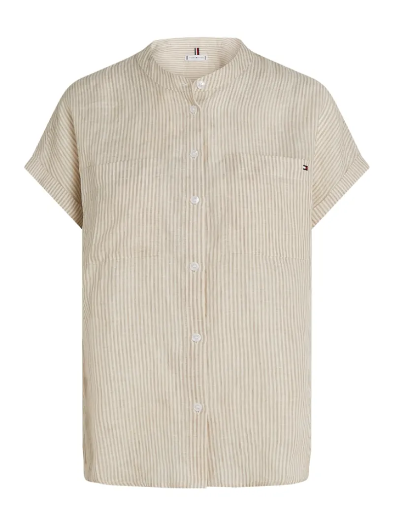 Tommy Hilfiger Blusen*ESS LINEN COLLARLESS S/S BLOUSE classic ithaca- sandalwood
