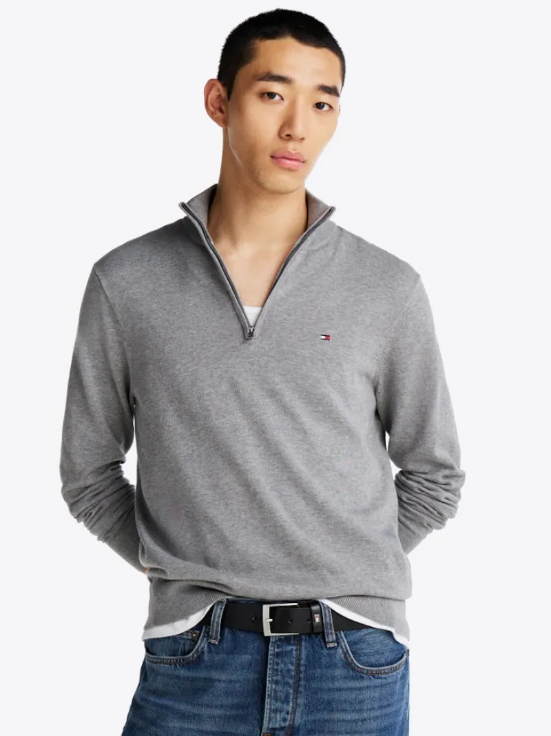 Tommy Hilfiger Pullover & Sweatshirts|Big Boys*ESSENTIAL COTTON ZIP MOCK medium grey heather