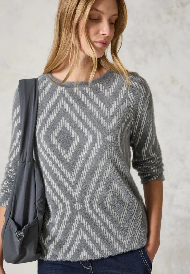 Cecil Shirts*Federgarn Shirt mit Muster platinum grey mel.