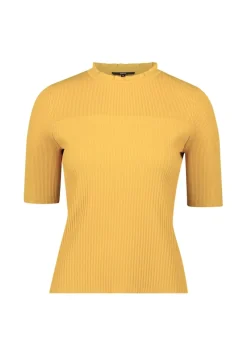 Zero Pullover & Sweatshirts*Feinstrickpullover kurzarm mit Rüschenkante oil yellow
