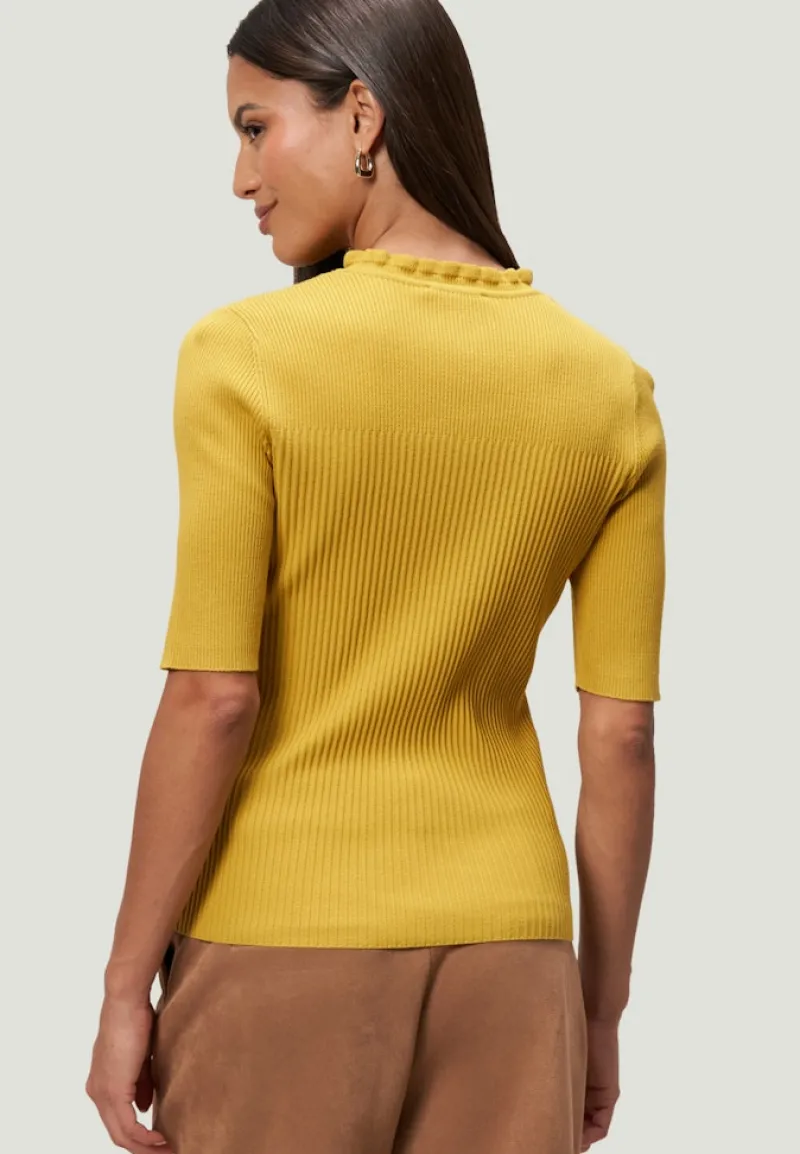 Zero Pullover & Sweatshirts*Feinstrickpullover kurzarm mit Rüschenkante oil yellow
