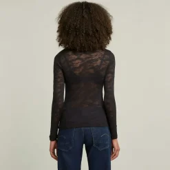 G-star Raw Shirts*Fine lace aop slim r t wmn ls dk black lace wave
