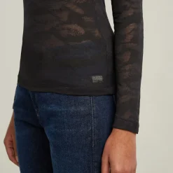 G-star Raw Shirts*Fine lace aop slim r t wmn ls dk black lace wave