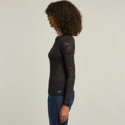 G-star Raw Shirts*Fine lace aop slim r t wmn ls dk black lace wave