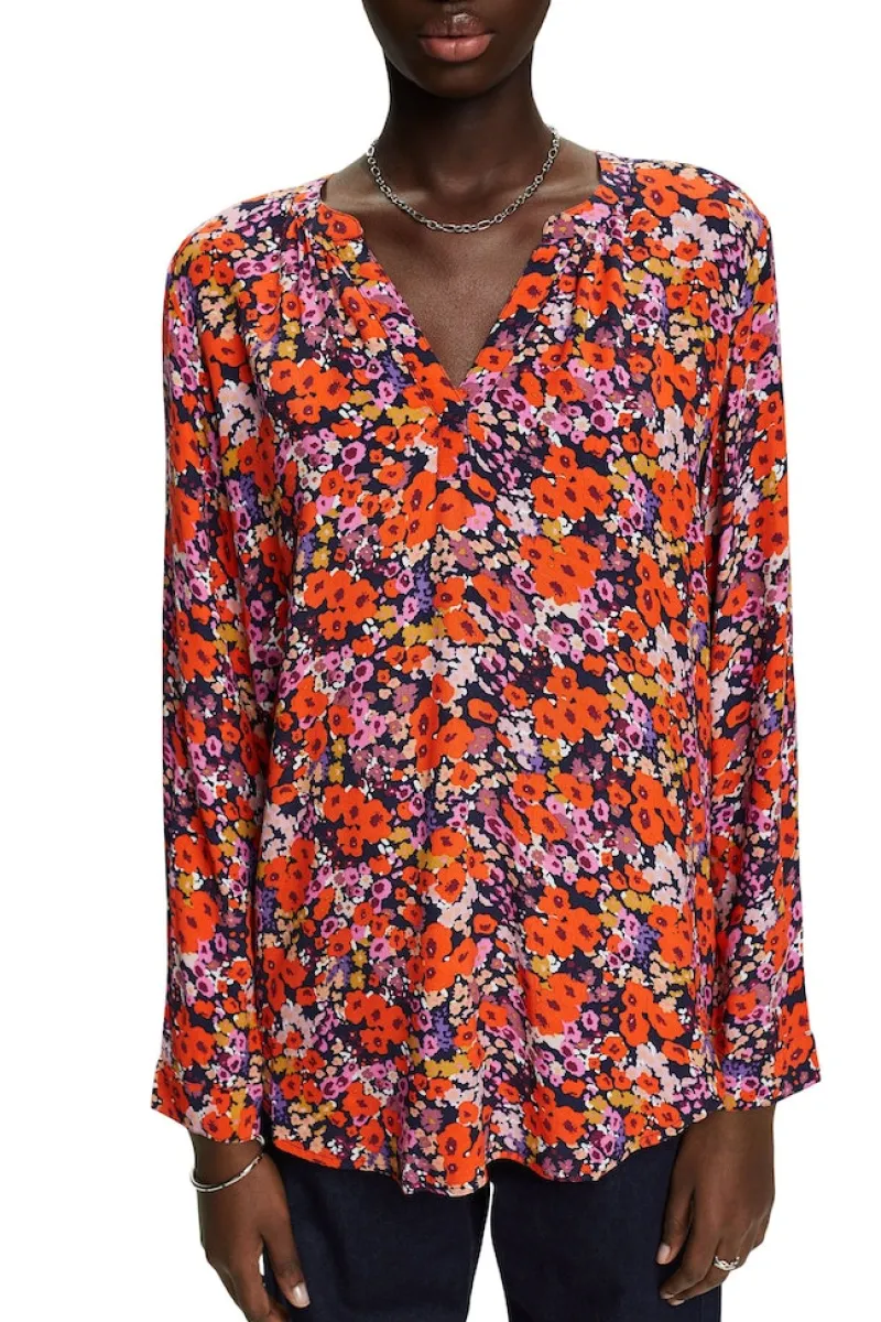 Esprit Blusen*Florale Bluse mit V-Ausschnitt new navy
