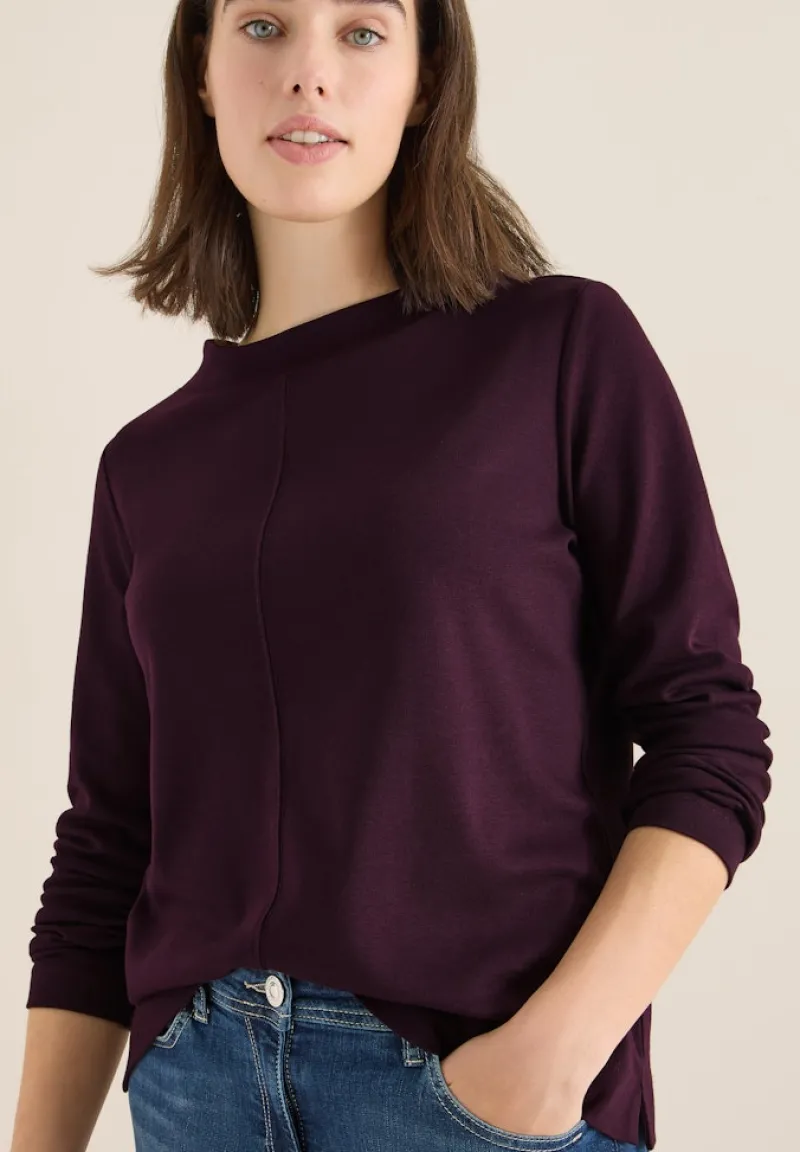 Cecil Shirts*Funnelneck Shirt in Unifarbe eggplant red