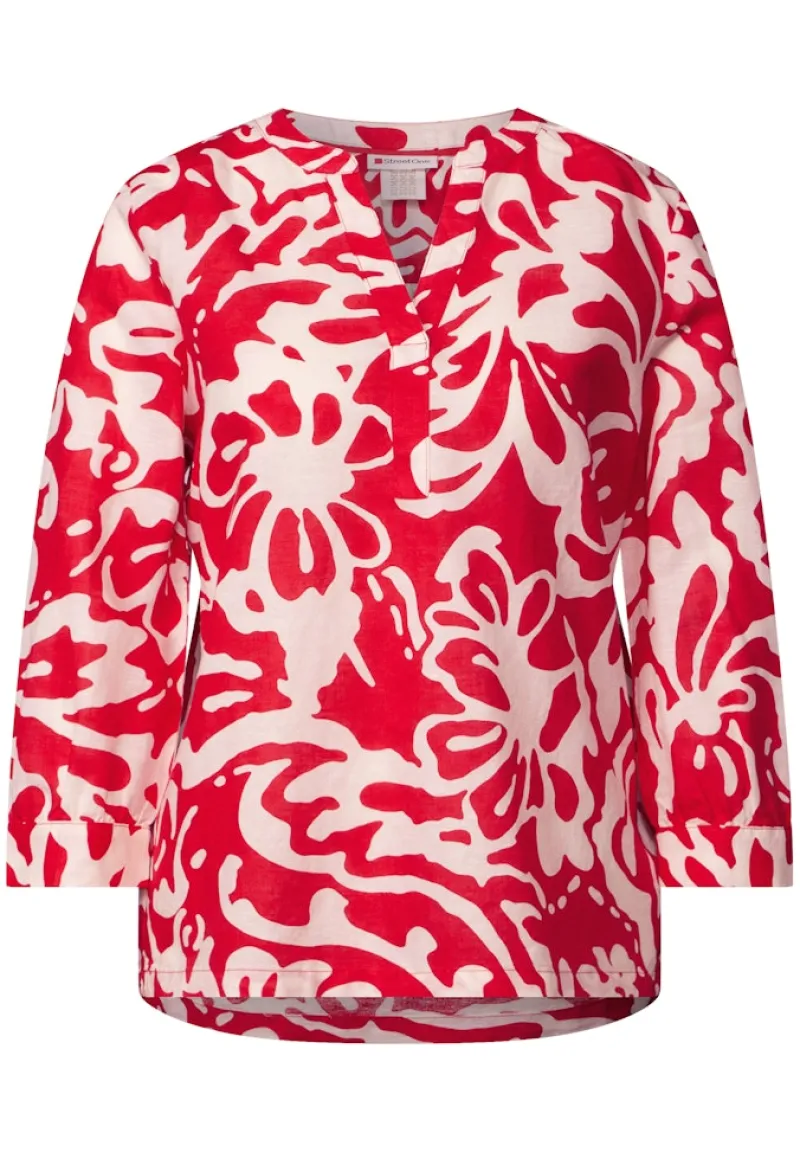 Street One Blusen*Gemusterte Leinenmix-Bluse glory red