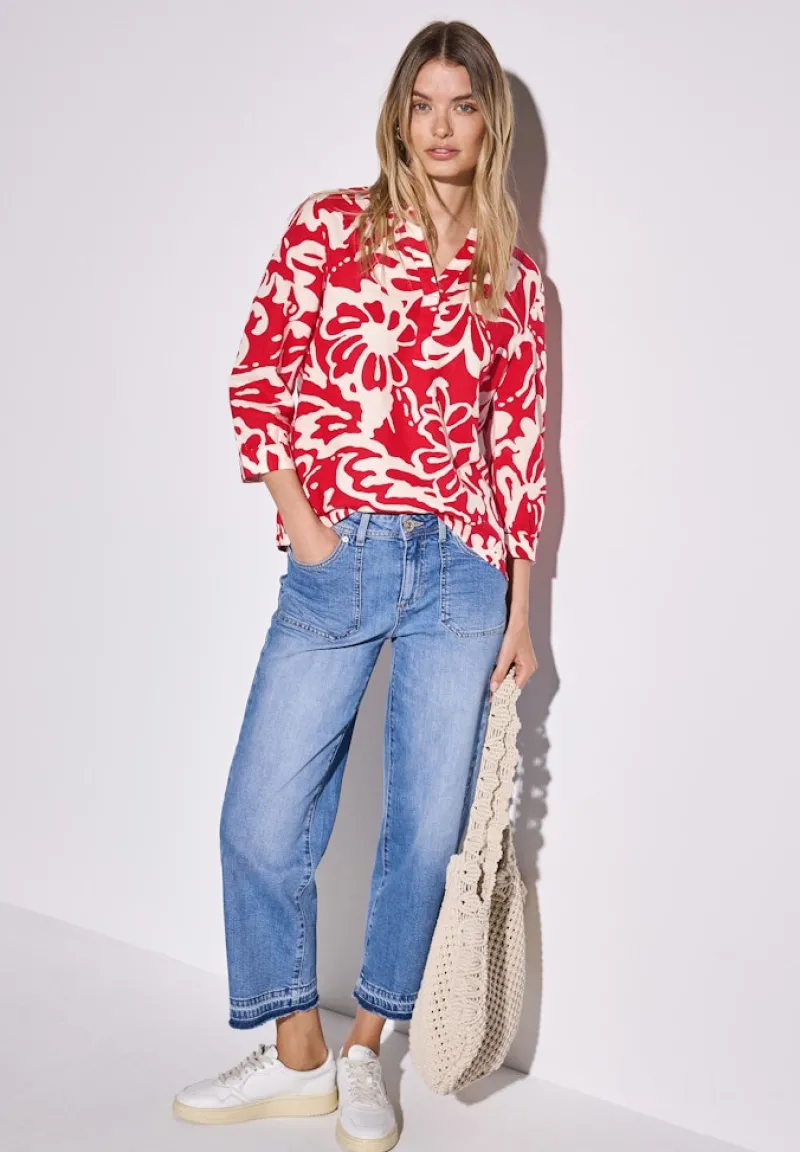 Street One Blusen*Gemusterte Leinenmix-Bluse glory red