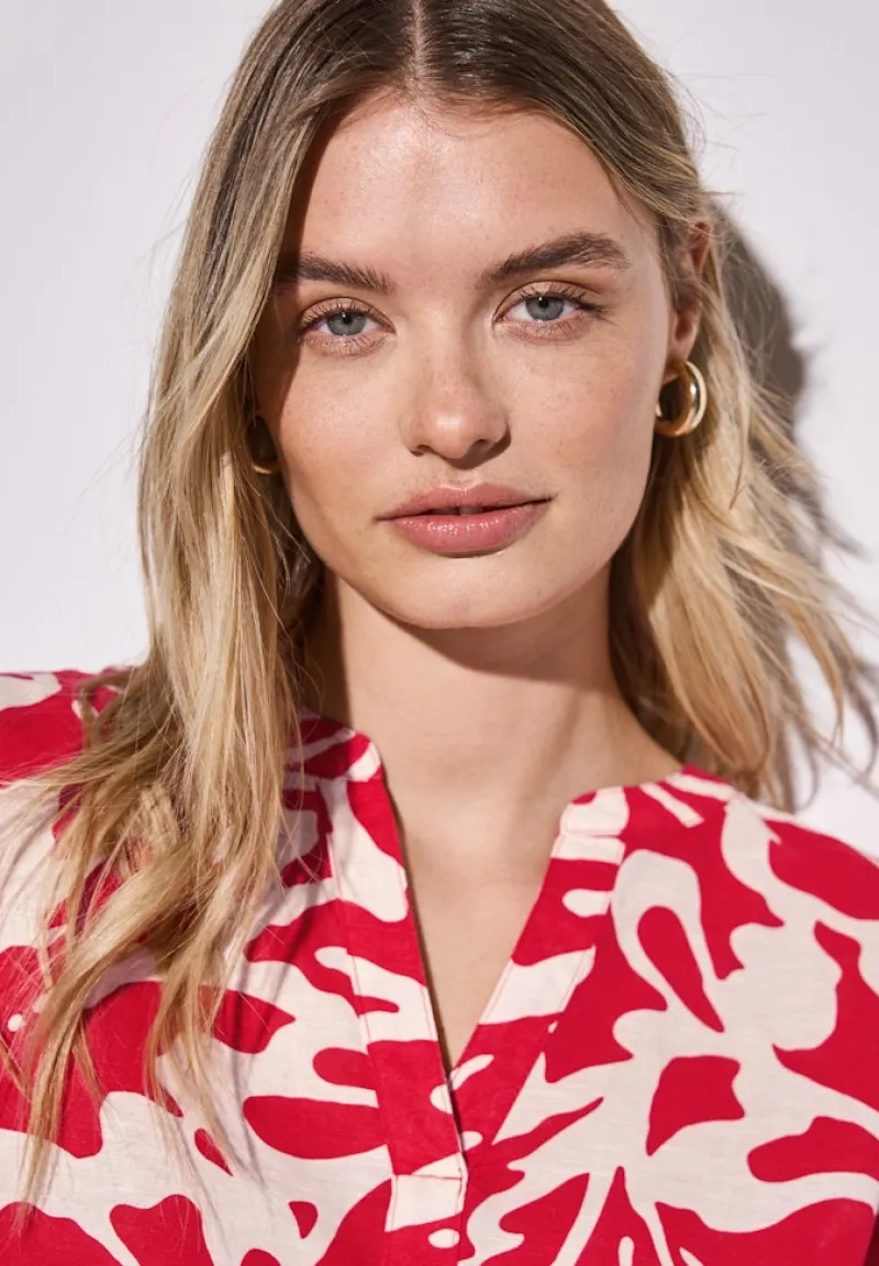 Street One Blusen*Gemusterte Leinenmix-Bluse glory red