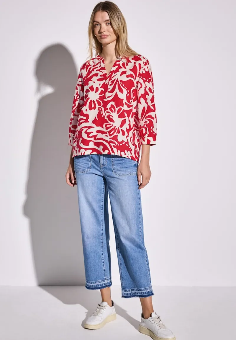 Street One Blusen*Gemusterte Leinenmix-Bluse glory red