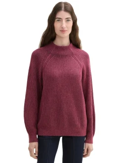 Tom Tailor Pullover & Sweatshirts*Gerippter Pullover mit Stehkragen blackberry rib structure