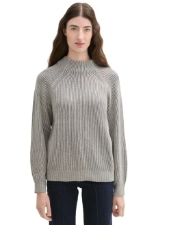 Tom Tailor Pullover & Sweatshirts*Gerippter Pullover mit Stehkragen explicit grey rib structure