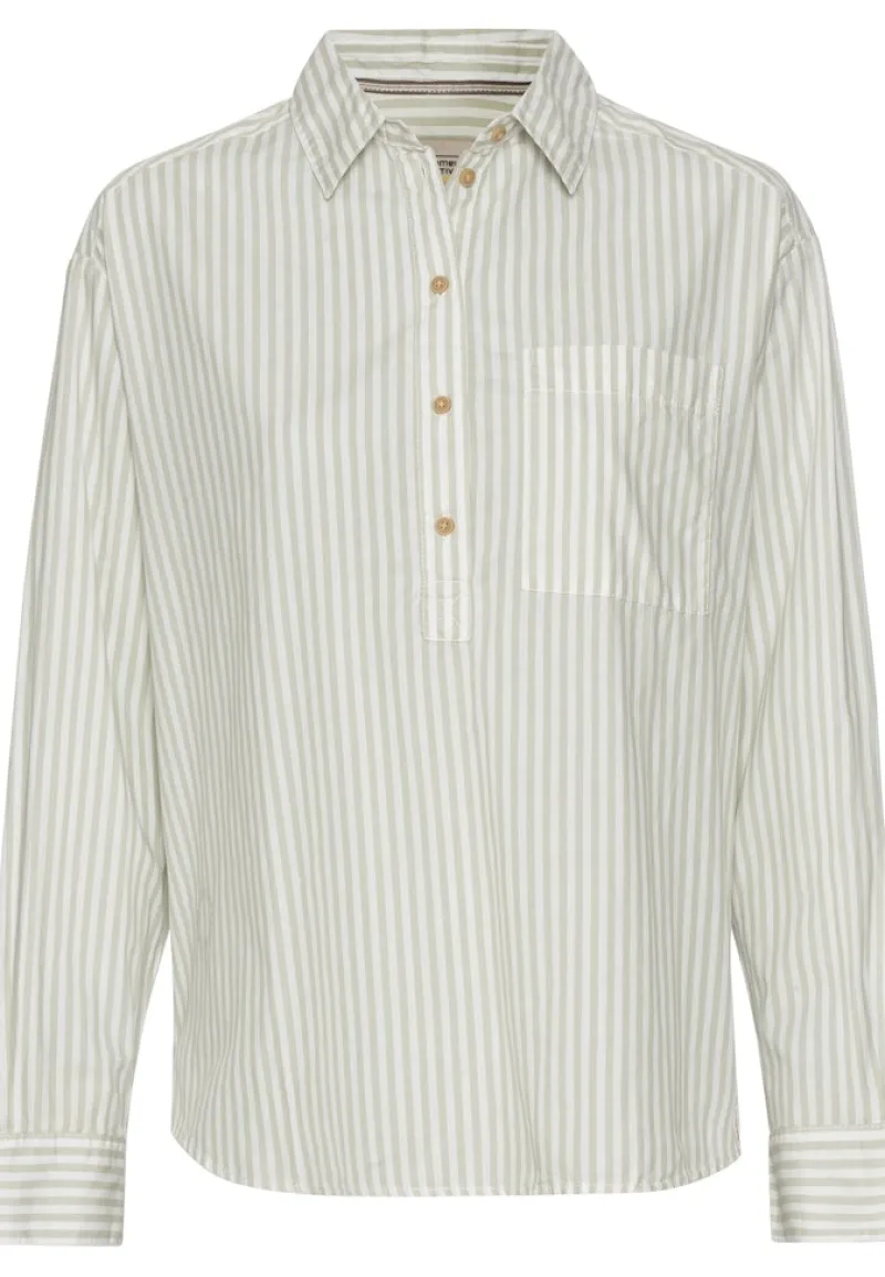 Camel Active Blusen*Gestreifte Bluse aus reiner Baumwolle eukalyptus stripes
