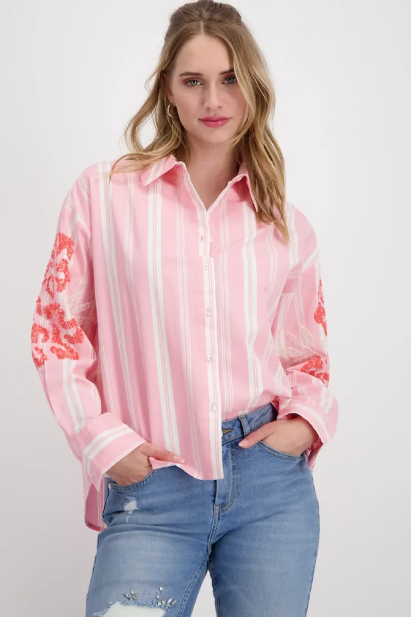 Monari Blusen*Gestreifte Bluse mit Pailletten pink smoothie gemustert