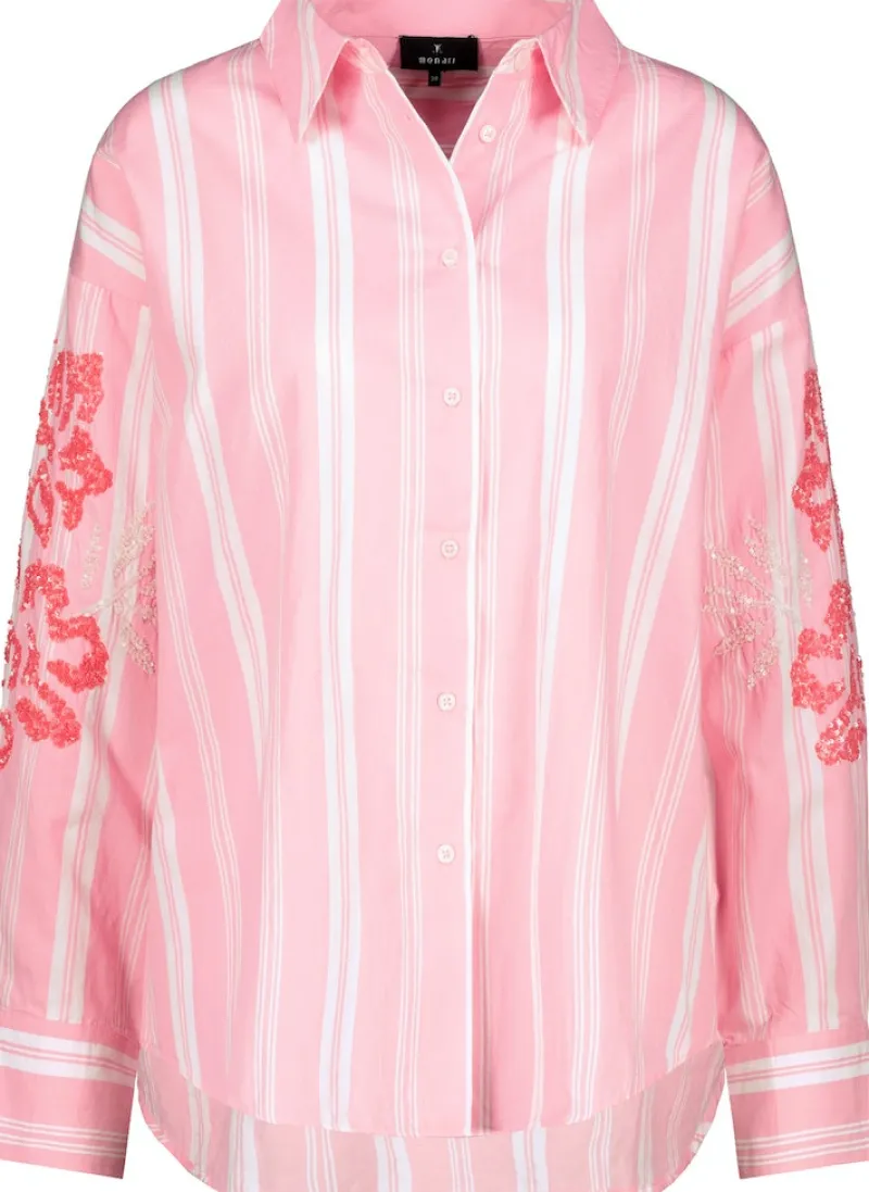 Monari Blusen*Gestreifte Bluse mit Pailletten pink smoothie gemustert