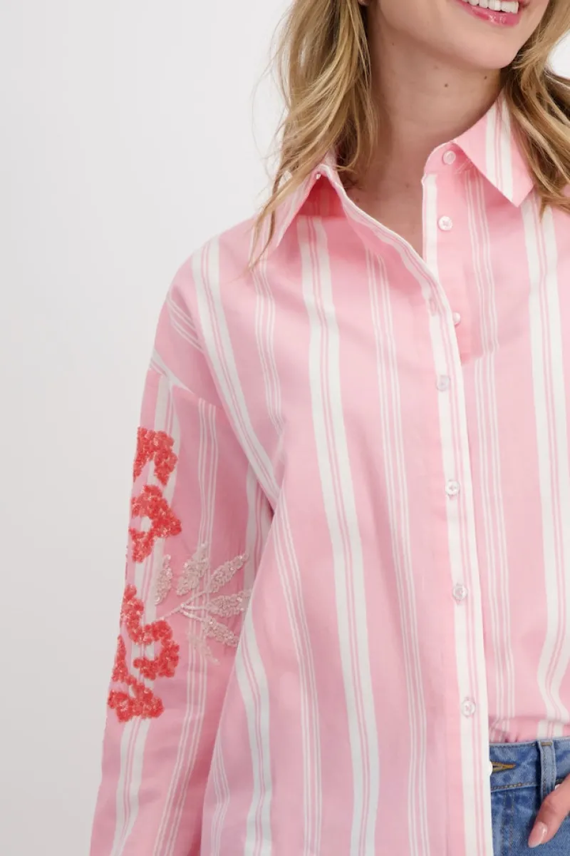 Monari Blusen*Gestreifte Bluse mit Pailletten pink smoothie gemustert