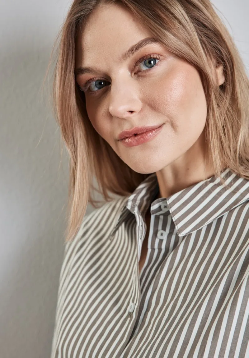 Street One Blusen*Gestreifte Hemdbluse muddy brown