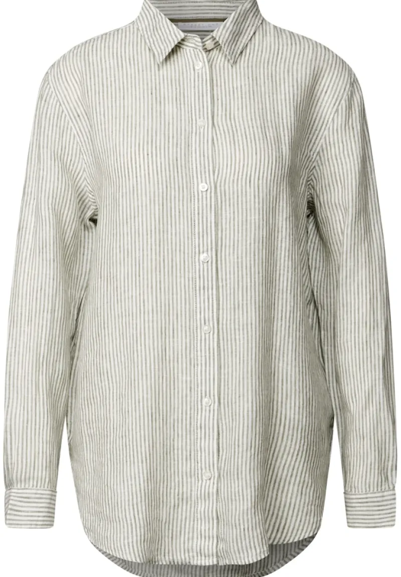 STREET ONE STUDIO Blusen*Gestreifte Leinen-Hemdbluse peridot green