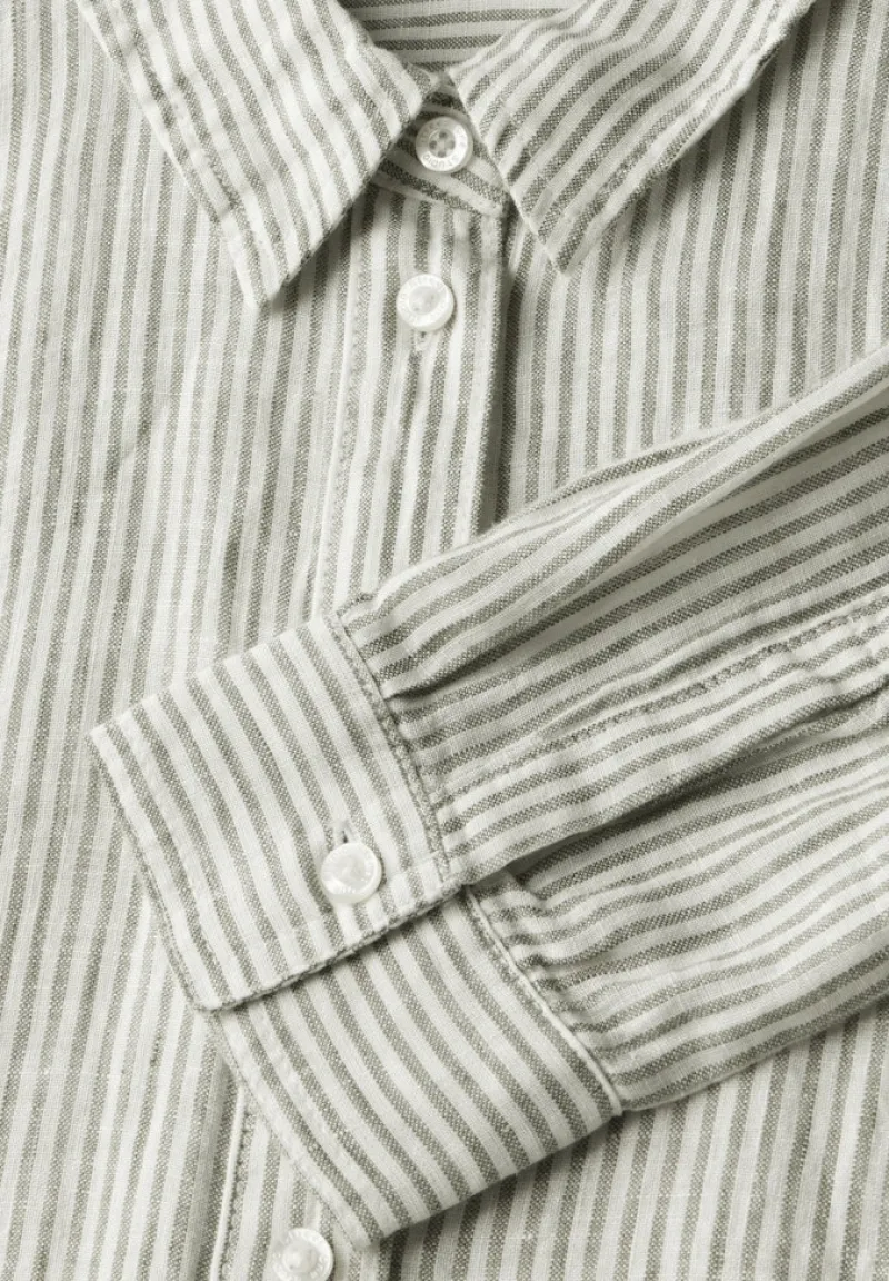 STREET ONE STUDIO Blusen*Gestreifte Leinen-Hemdbluse peridot green