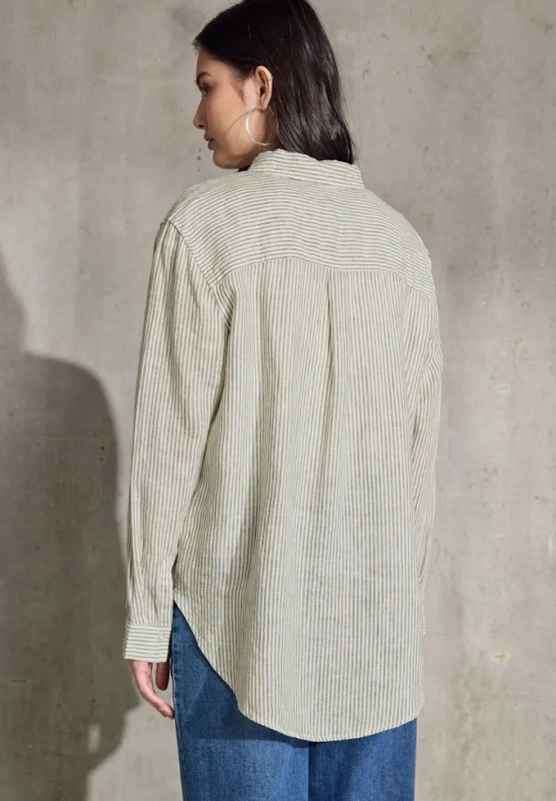 STREET ONE STUDIO Blusen*Gestreifte Leinen-Hemdbluse peridot green
