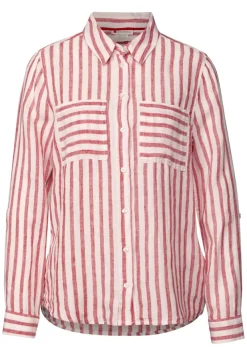 Street One Blusen*Gestreifte Leinen-Hemdbluse glory red