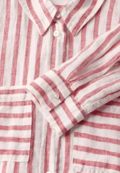 Street One Blusen*Gestreifte Leinen-Hemdbluse glory red