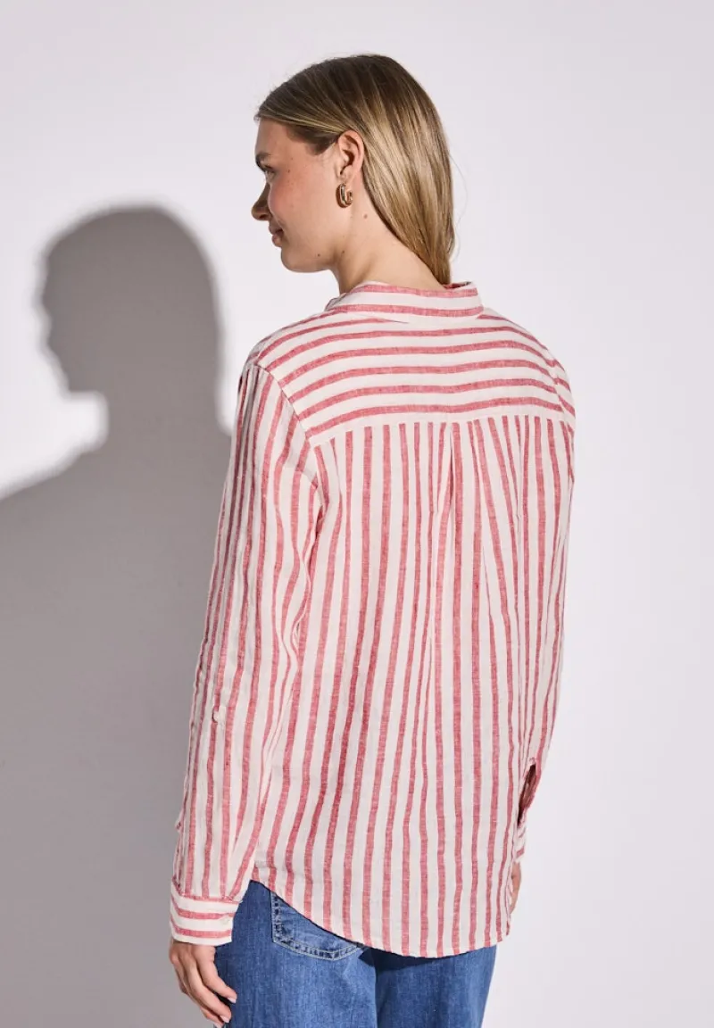Street One Blusen*Gestreifte Leinen-Hemdbluse glory red