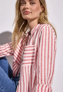 Street One Blusen*Gestreifte Leinen-Hemdbluse glory red